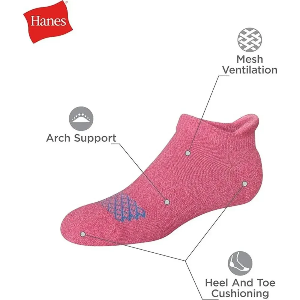 New 10 Pack Hanes Girls Small No Show Fit Heel Shield Assorted Socks